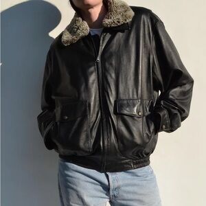 Black Leather Jacket with Shearling Collar